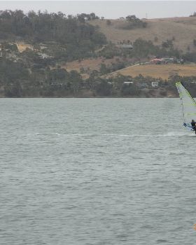 Lone sailer on causway near Sorrel, Tassie
