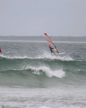 alex age 8,first time wave sailing with dad
